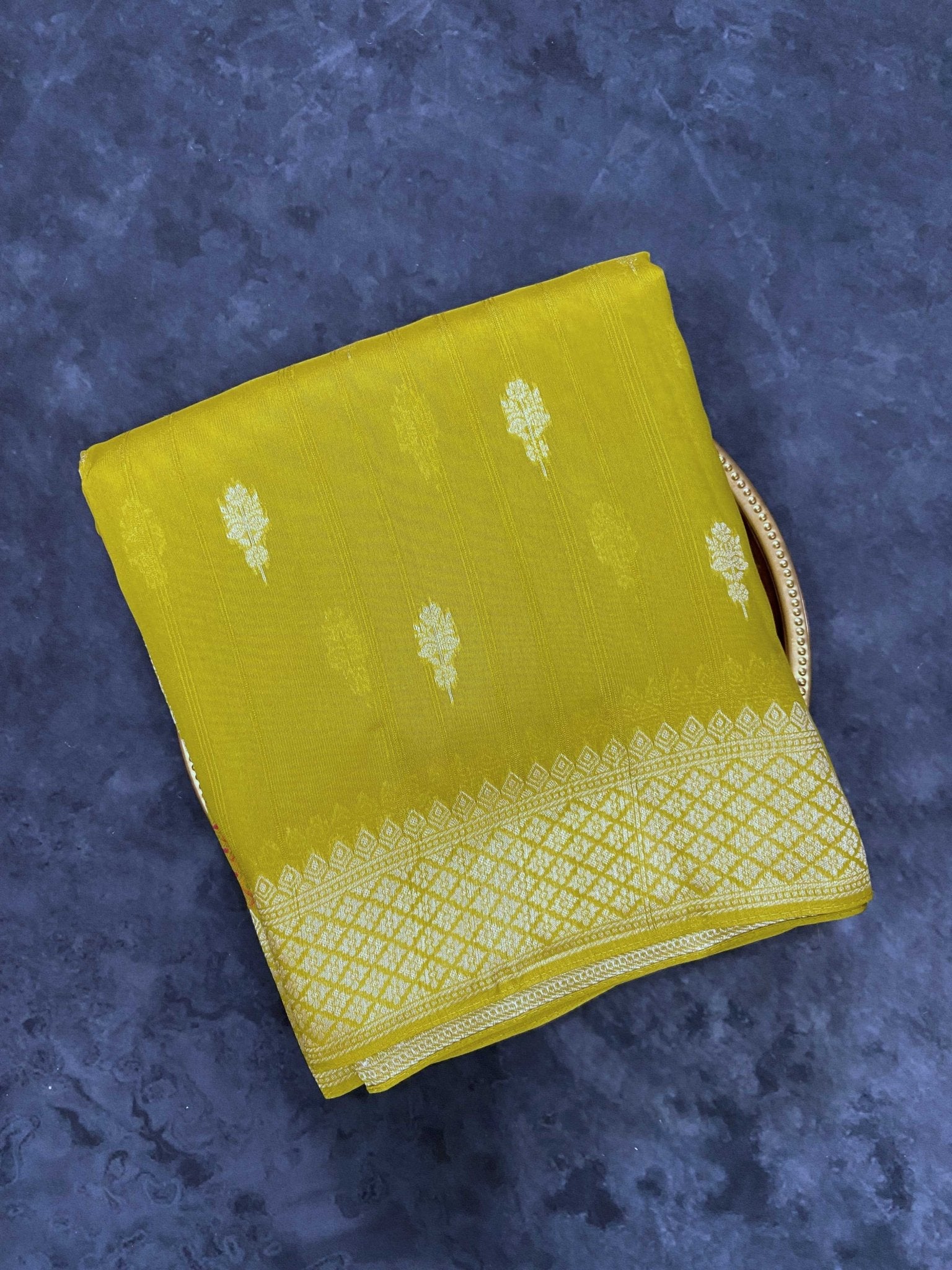 Georgette Lemon Yellow Tussar Georgette - Manoranjitham Weaves - Handloom Store