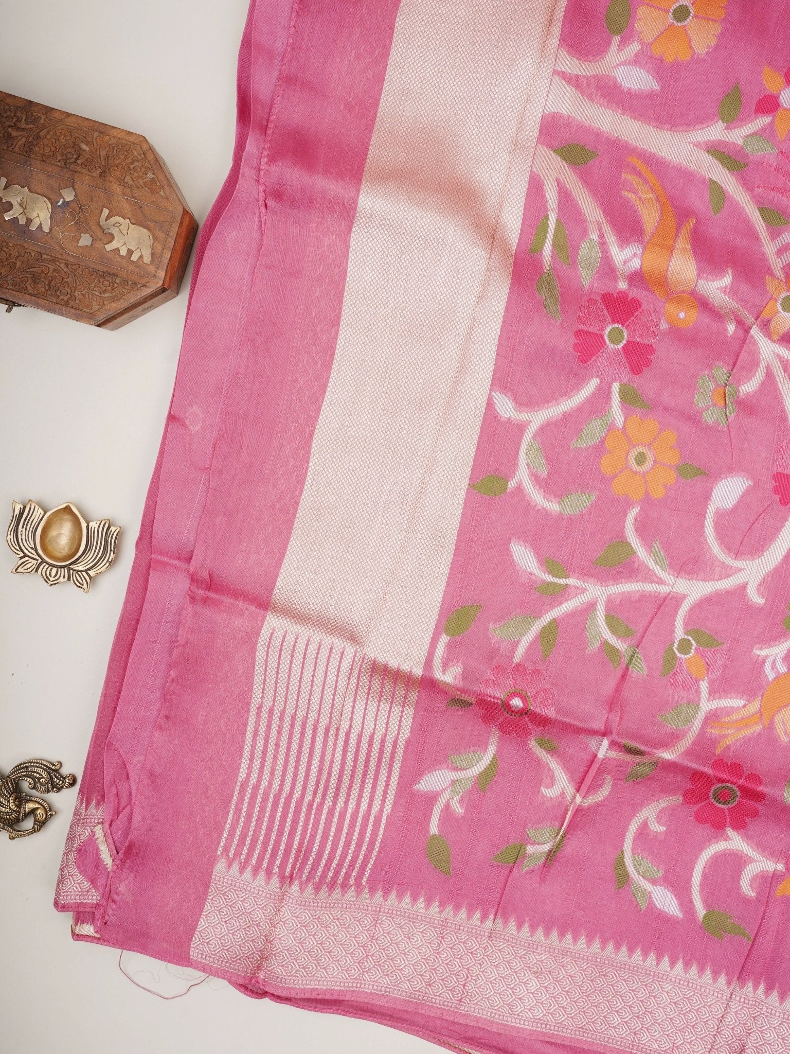 Georgette Baby Pink Tussar Georgette - Manoranjitham Weaves - Handloom Store