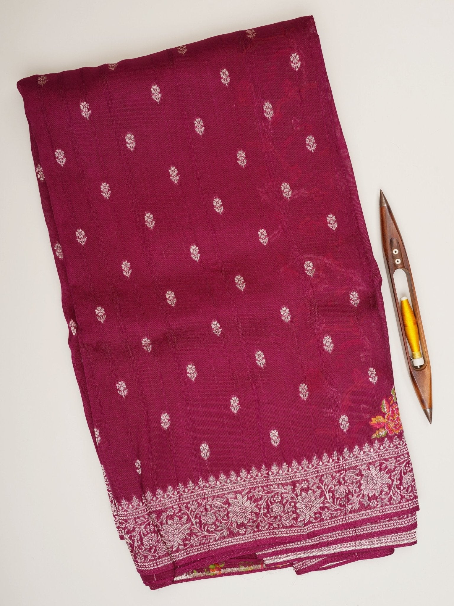 Georgette Maroon Tussar Georgette - Manoranjitham Weaves - Handloom Store