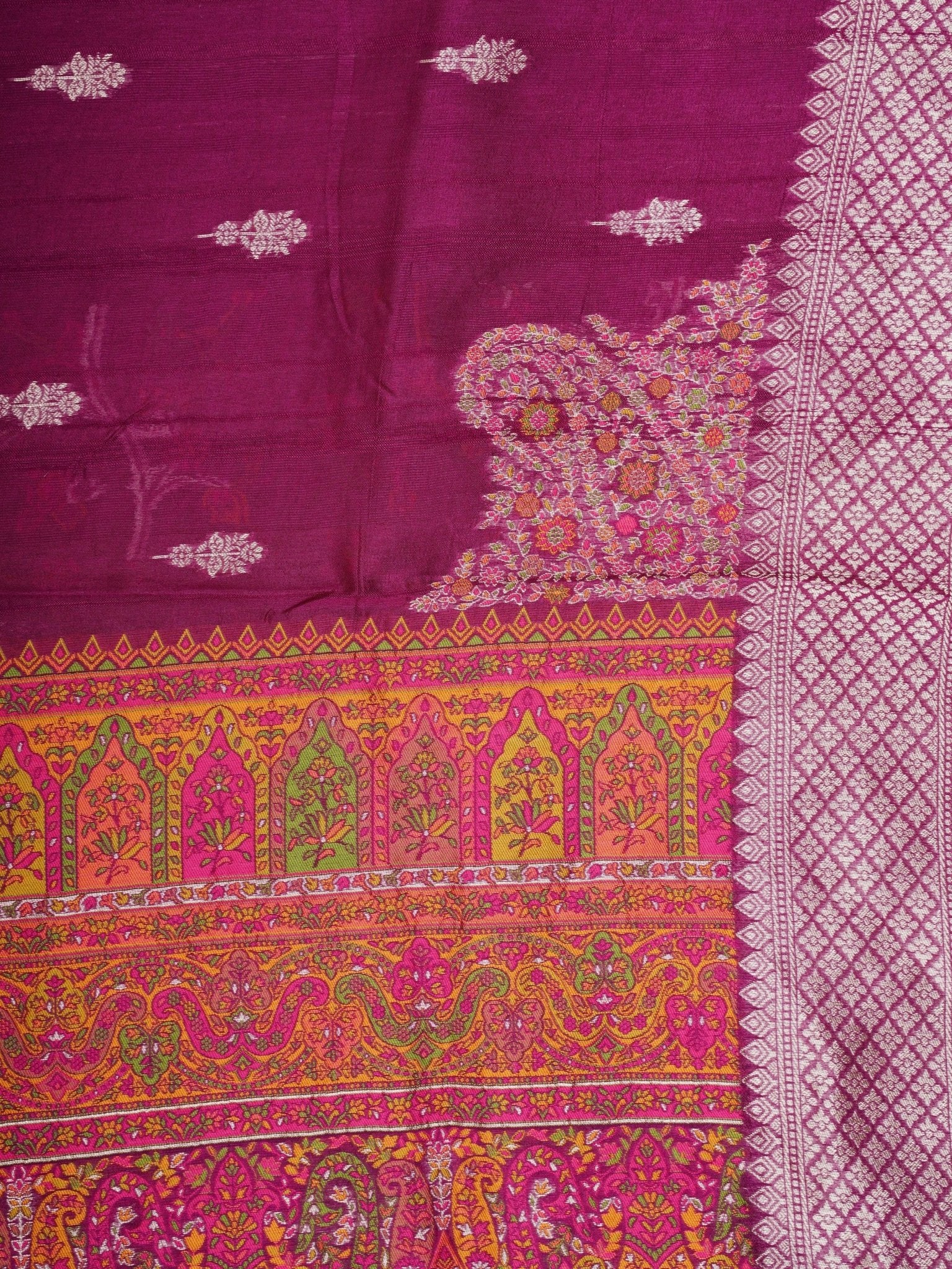 Georgette Magenta Pink Tussar Georgette - Manoranjitham Weaves - Handloom Store