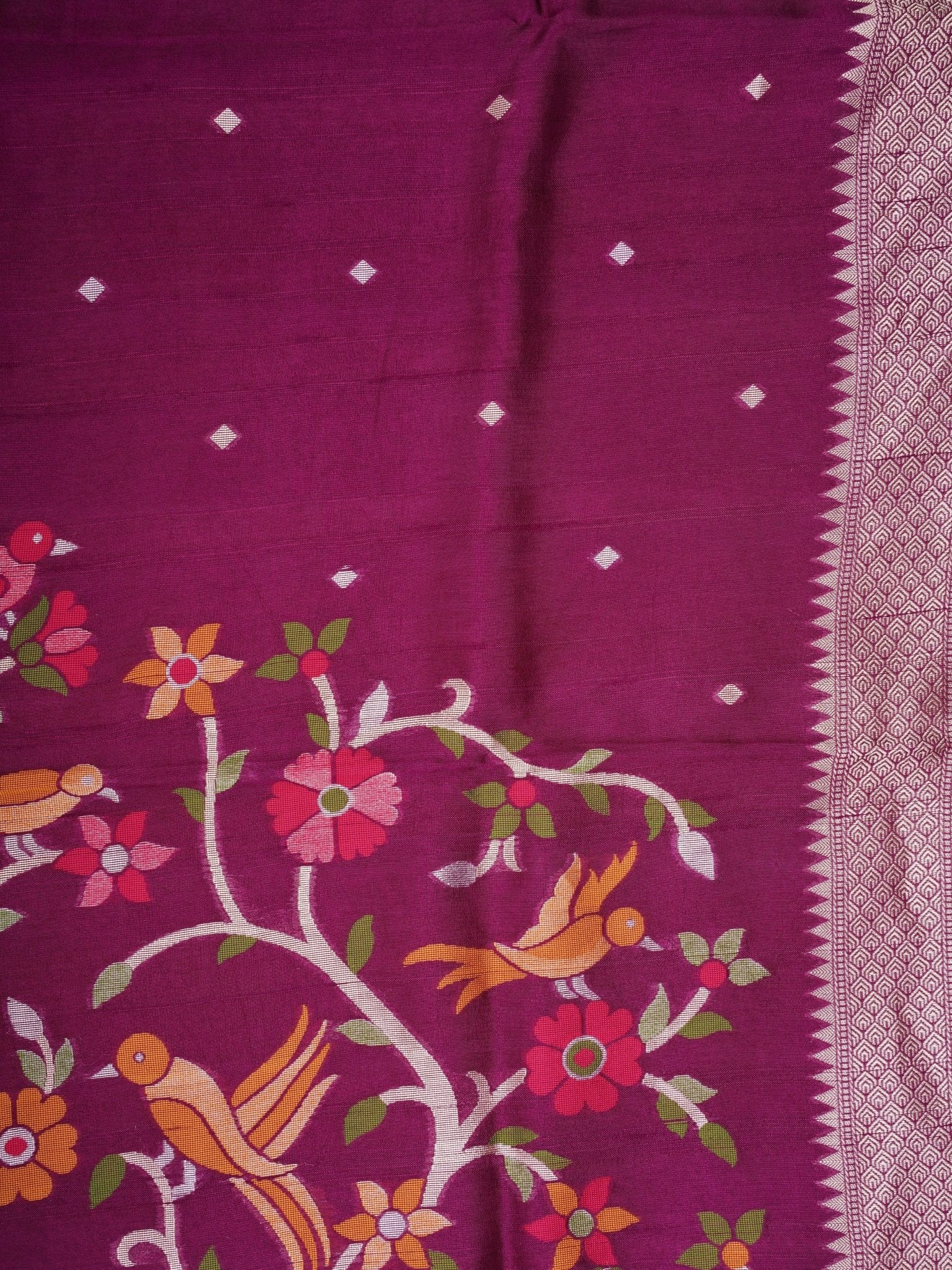 Georgette Violet Tussar Georgette - Manoranjitham Weaves - Handloom Store