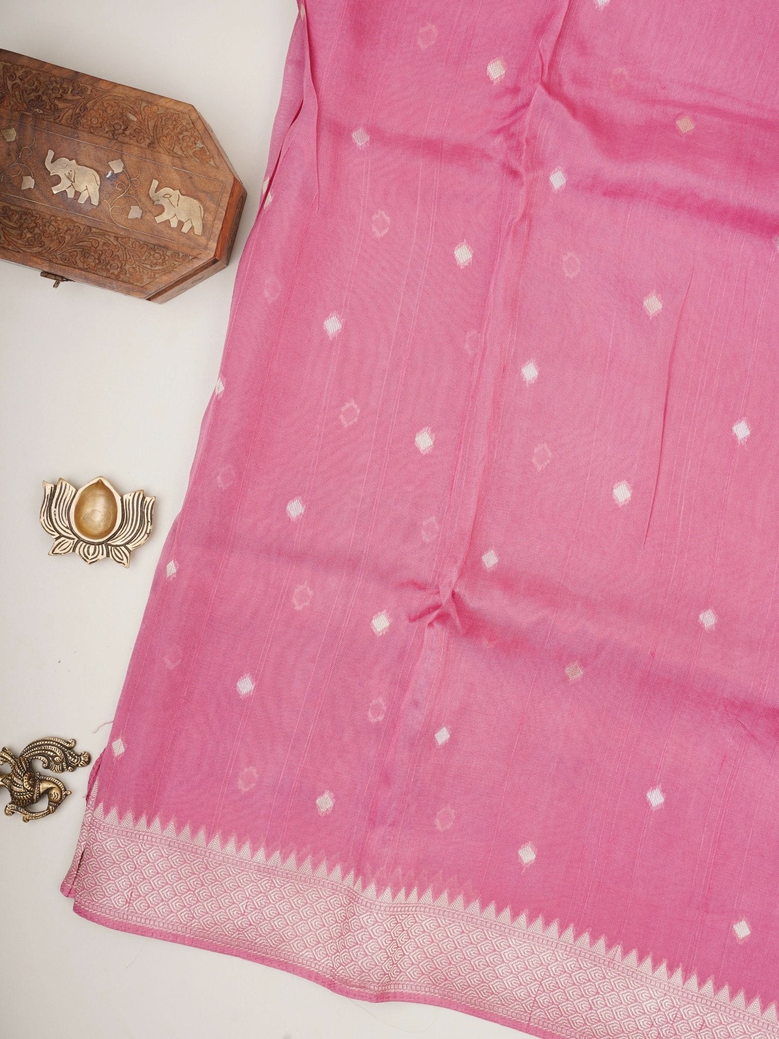 Georgette Baby Pink Tussar Georgette - Manoranjitham Weaves - Handloom Store