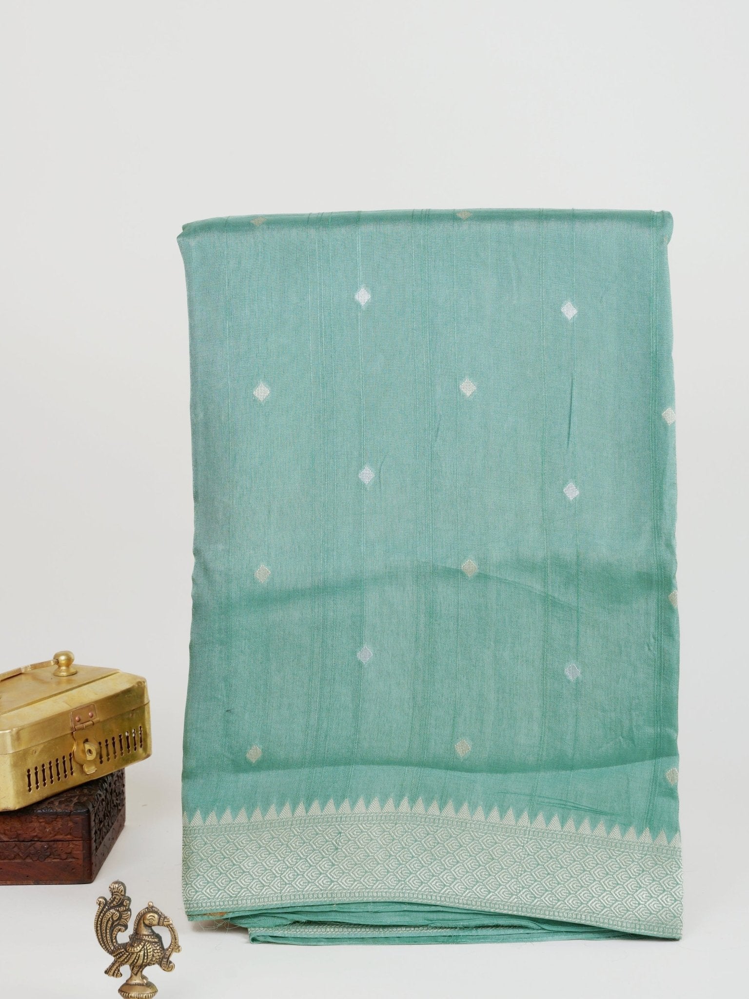 Georgette Sea Green Tussar Georgette - Manoranjitham Weaves - Handloom Store