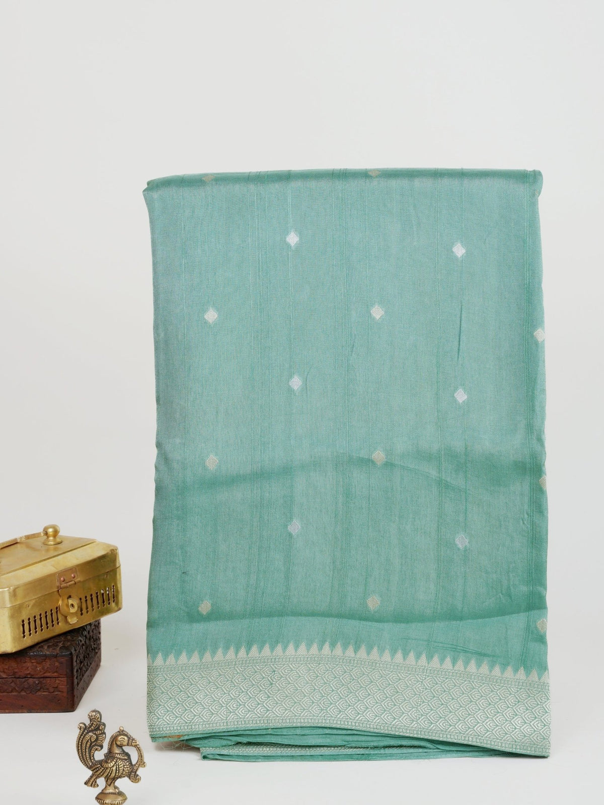 Georgette Sea Green Tussar Georgette - Manoranjitham Weaves - Handloom Store