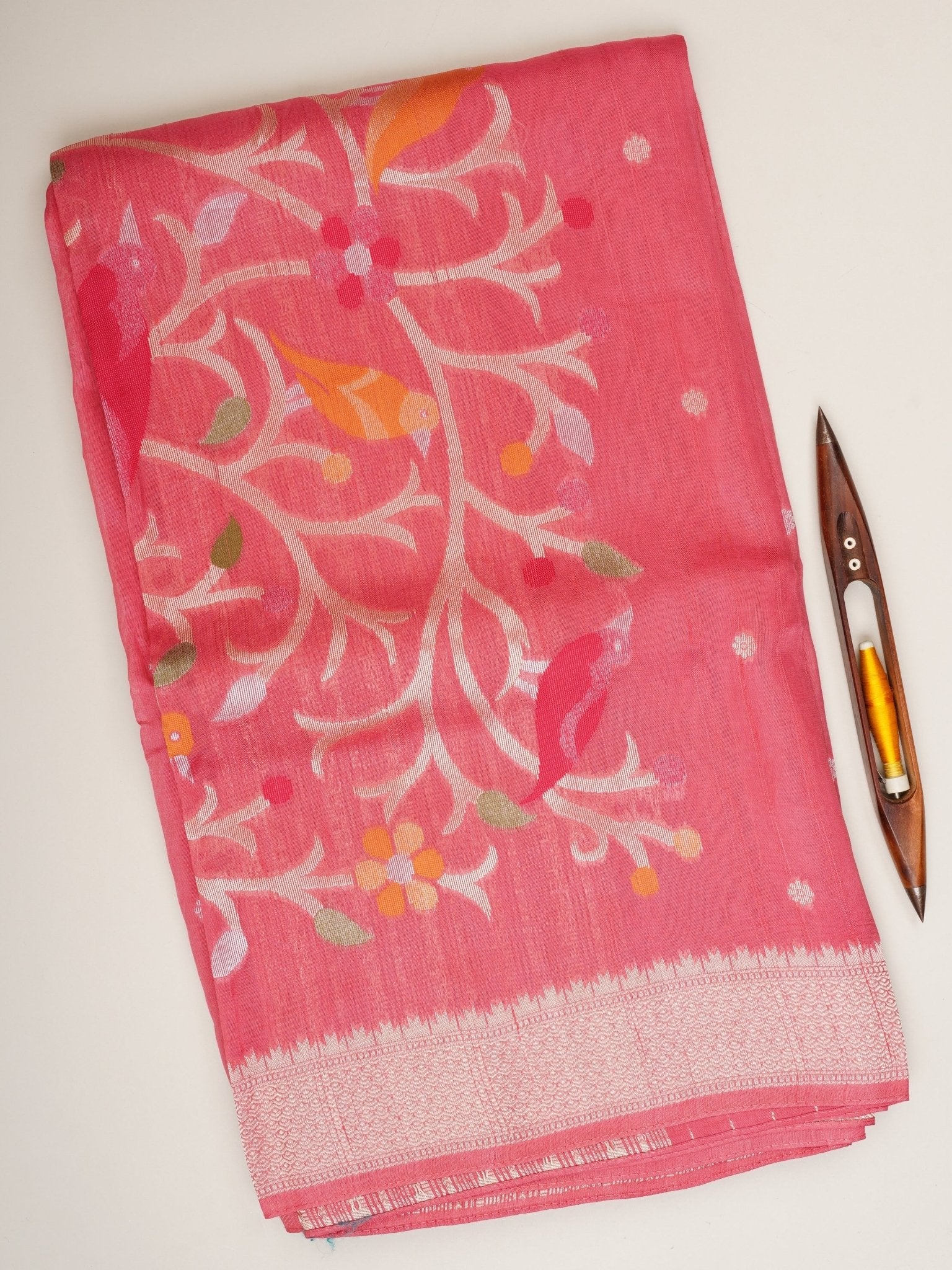 Georgette Pink Tussar Georgette - Manoranjitham Weaves - Handloom Store