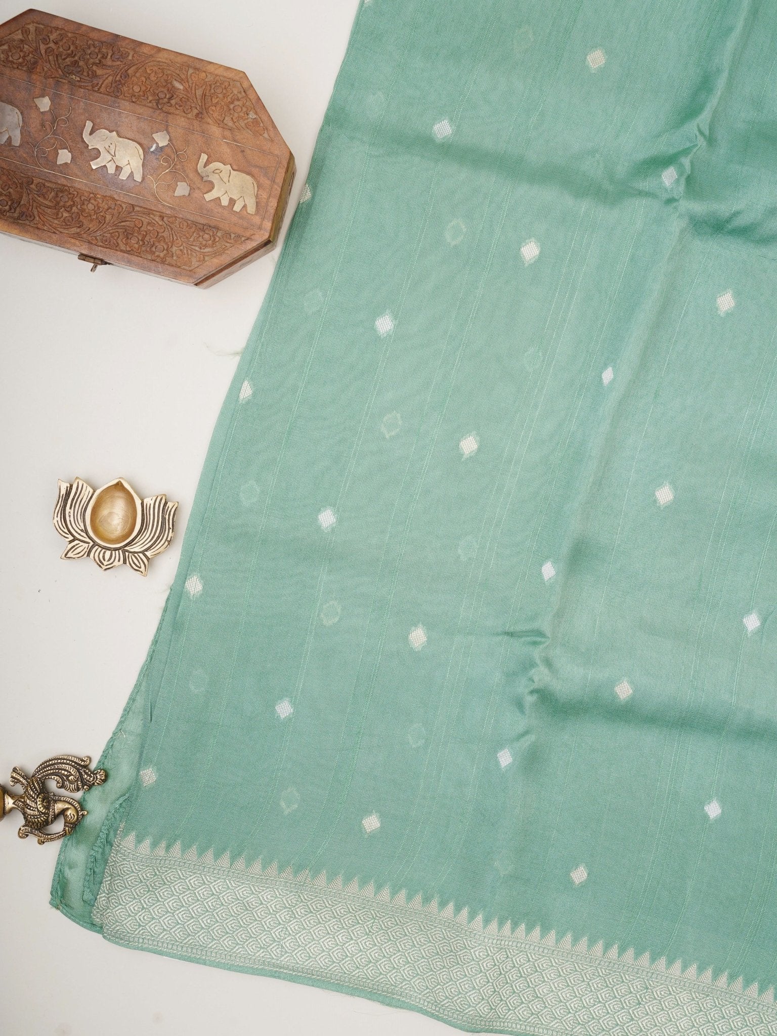 Georgette Sea Green Tussar Georgette - Manoranjitham Weaves - Handloom Store
