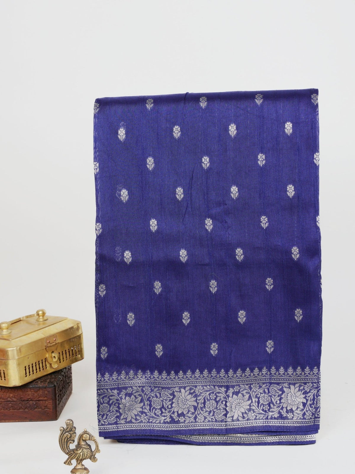 Georgette Royal Blue Tussar Georgette - Manoranjitham Weaves - Handloom Store