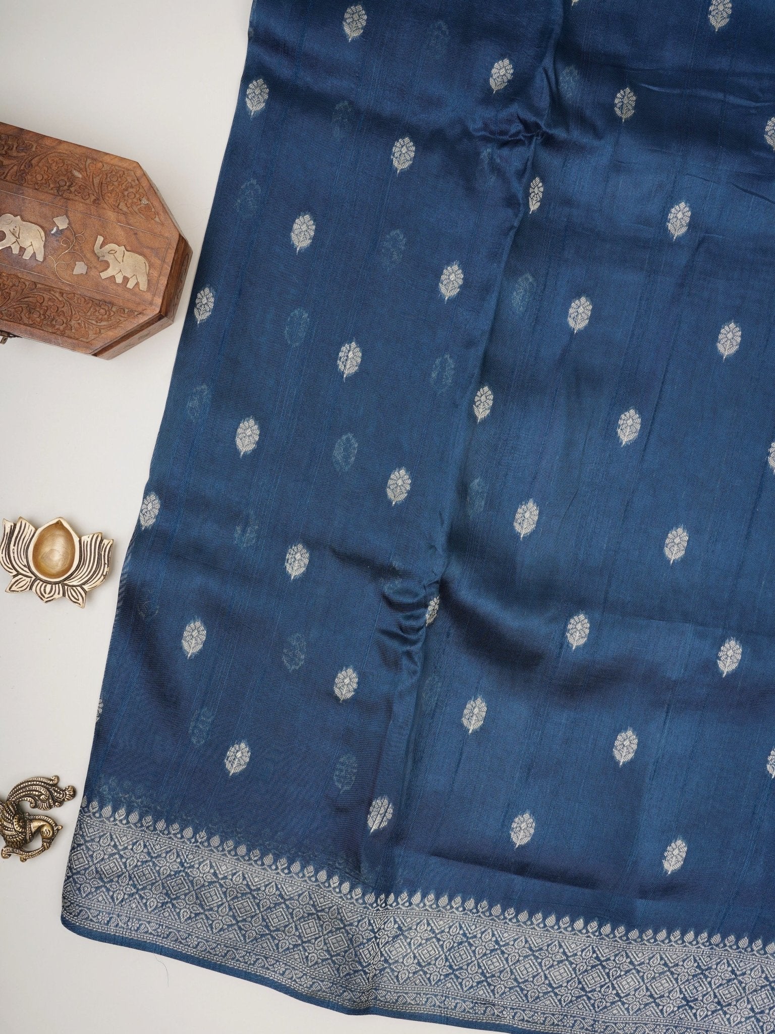 Georgette Blue Tussar Georgette - Manoranjitham Weaves - Handloom Store
