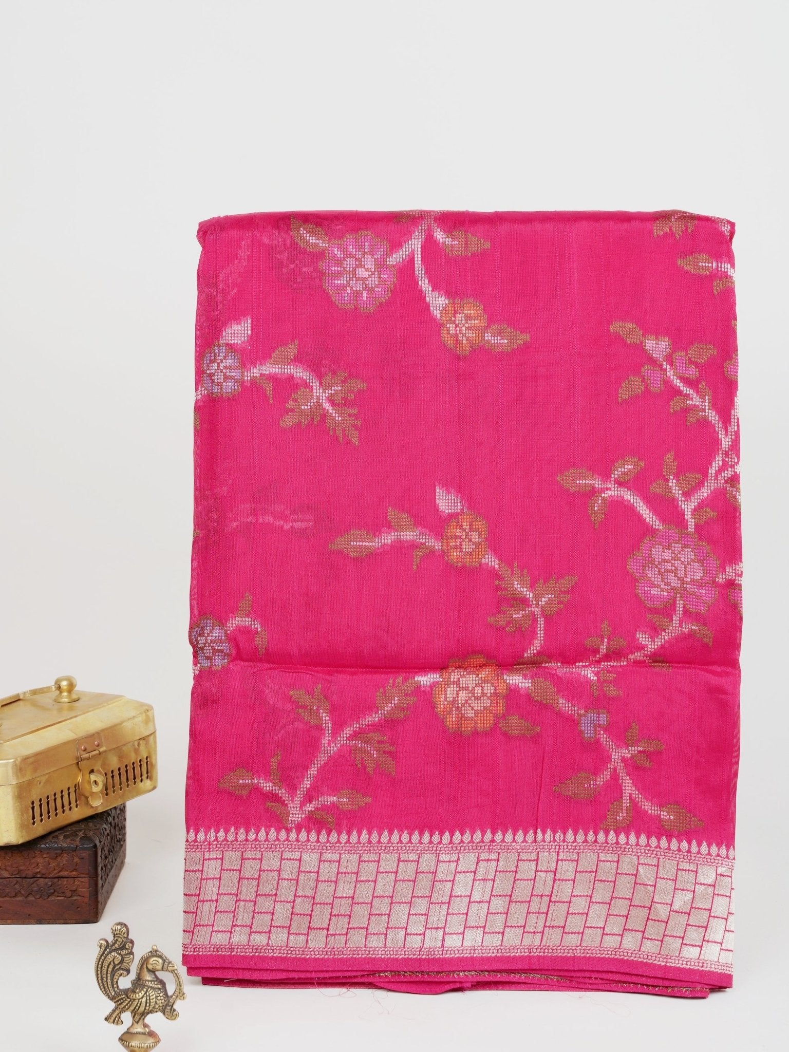 Georgette Pink Tussar Georgette - Manoranjitham Weaves - Handloom Store