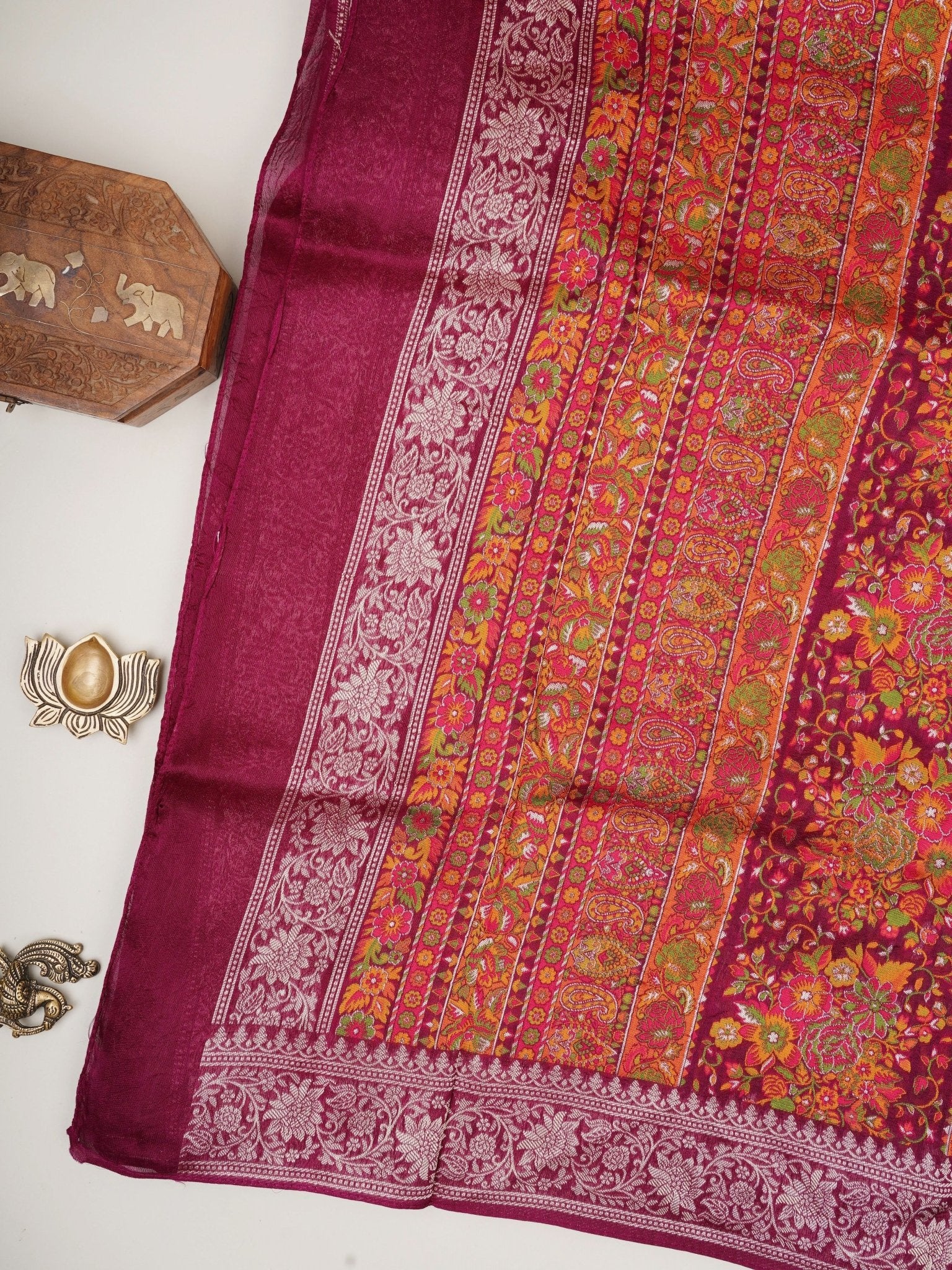 Georgette Maroon Tussar Georgette - Manoranjitham Weaves - Handloom Store