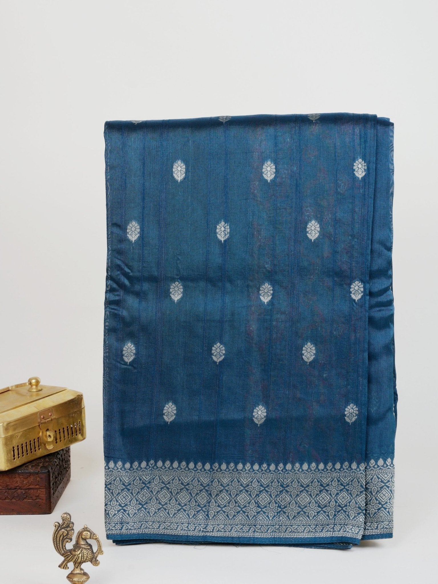 Georgette Blue Tussar Georgette - Manoranjitham Weaves - Handloom Store