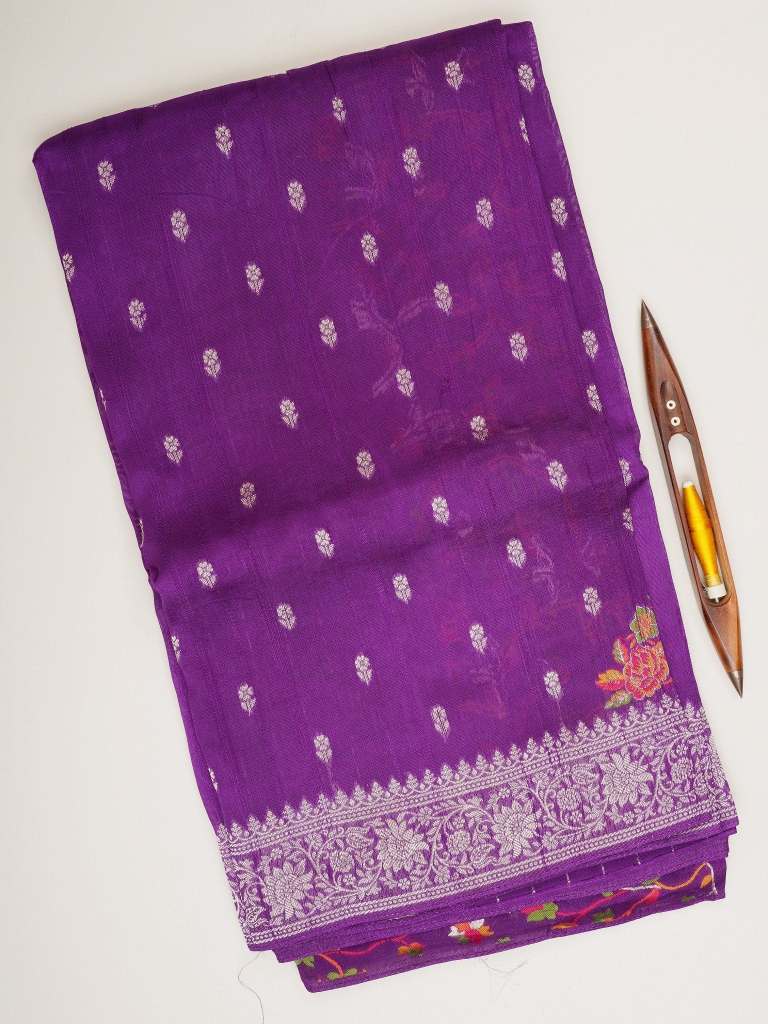 Georgette Purple Tussar Georgette - Manoranjitham Weaves - Handloom Store