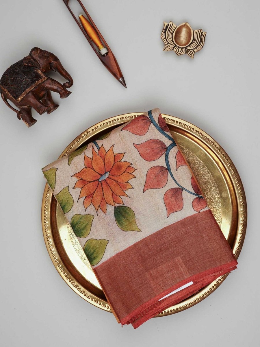 Tussars Beige 100% Pure Tussar Manoranjitham Weaves - Handloom Store