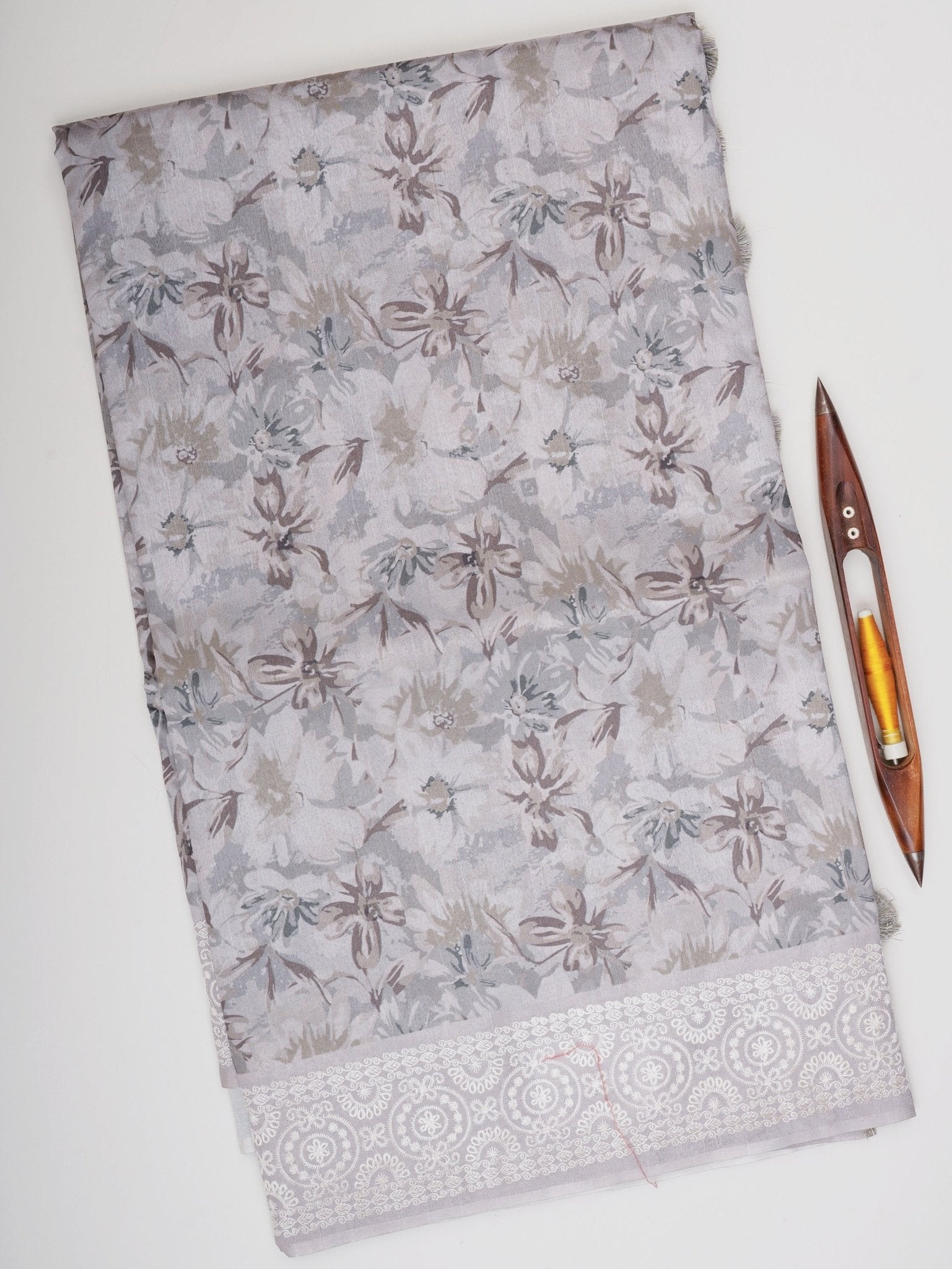 Tussars Grey Semi Tussar - Manoranjitham Weaves - Handloom Store