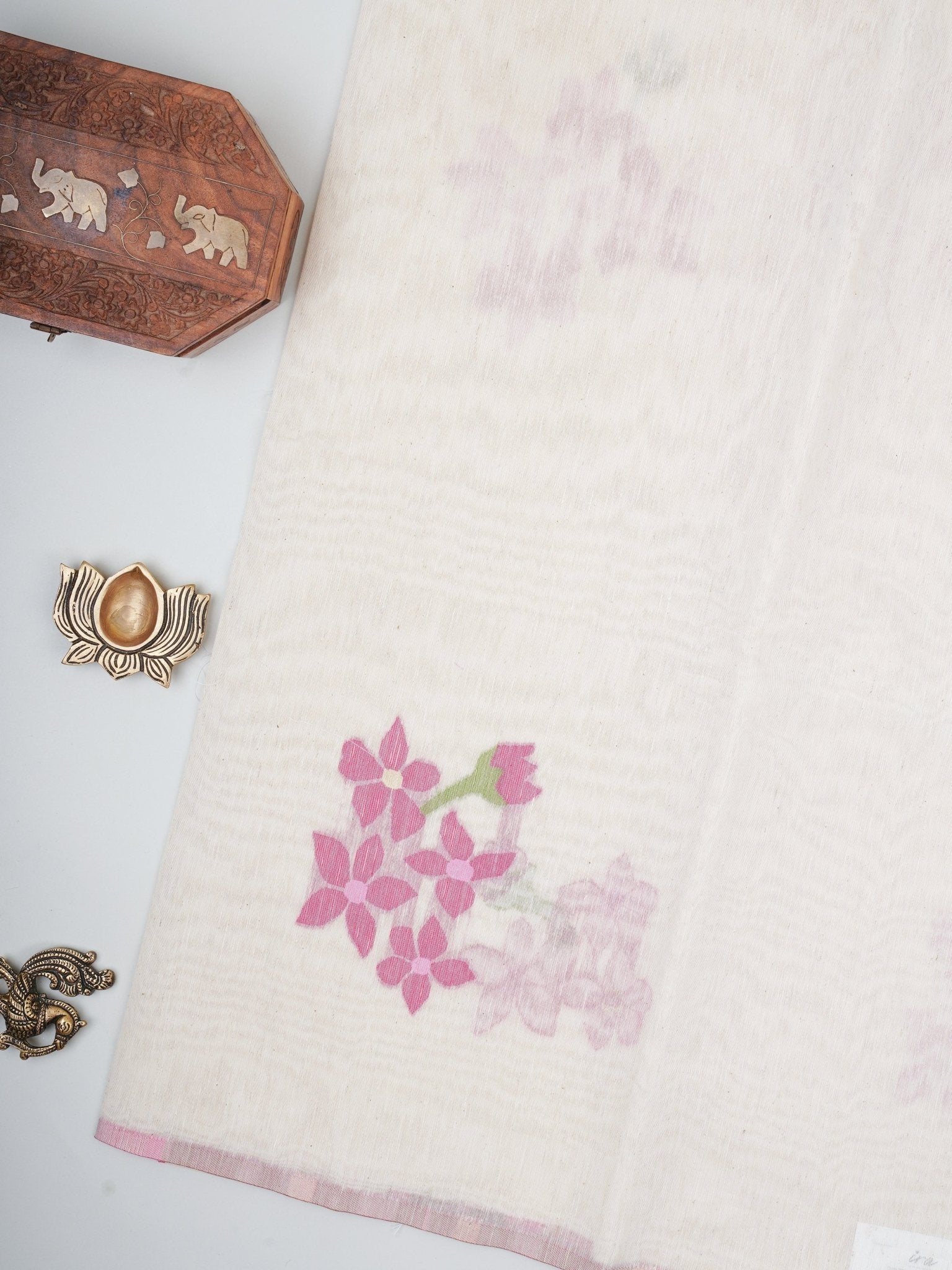 Cottons Cream Kora Cotton Manoranjitham Weaves - Handloom Store