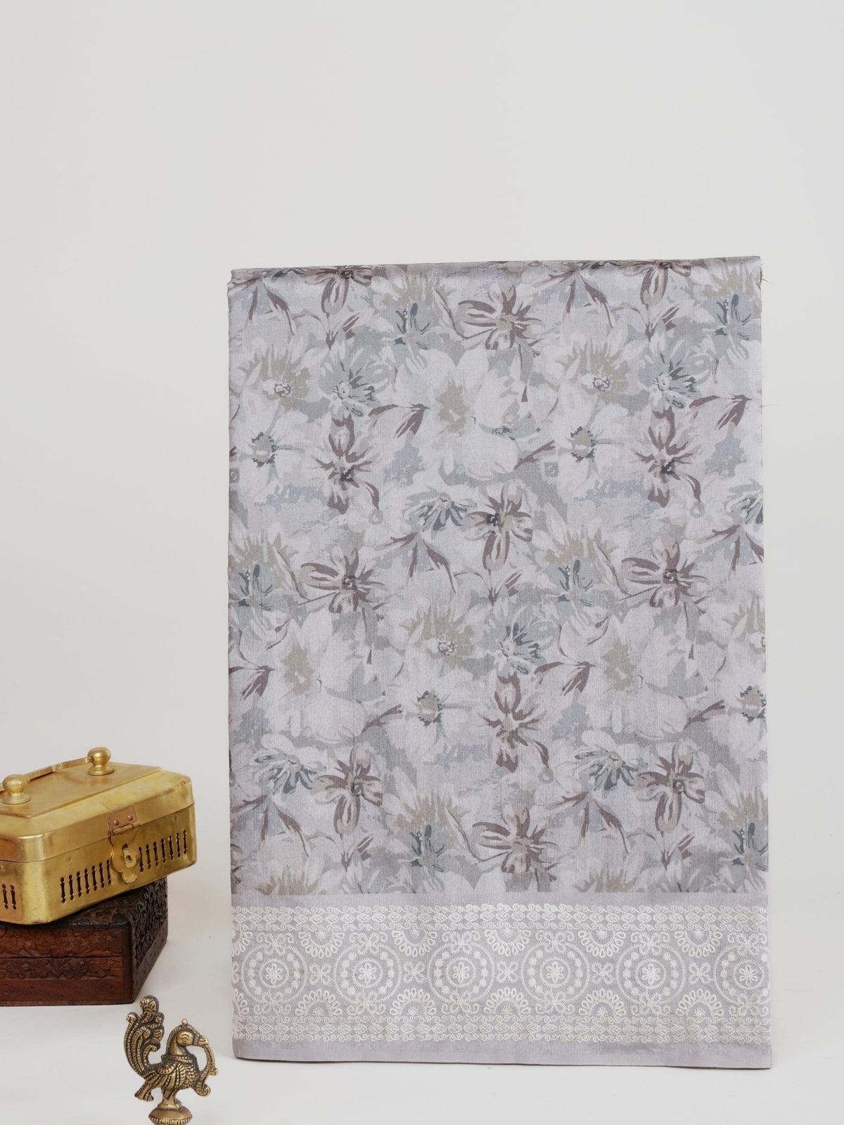 Tussars Grey Semi Tussar - Manoranjitham Weaves - Handloom Store