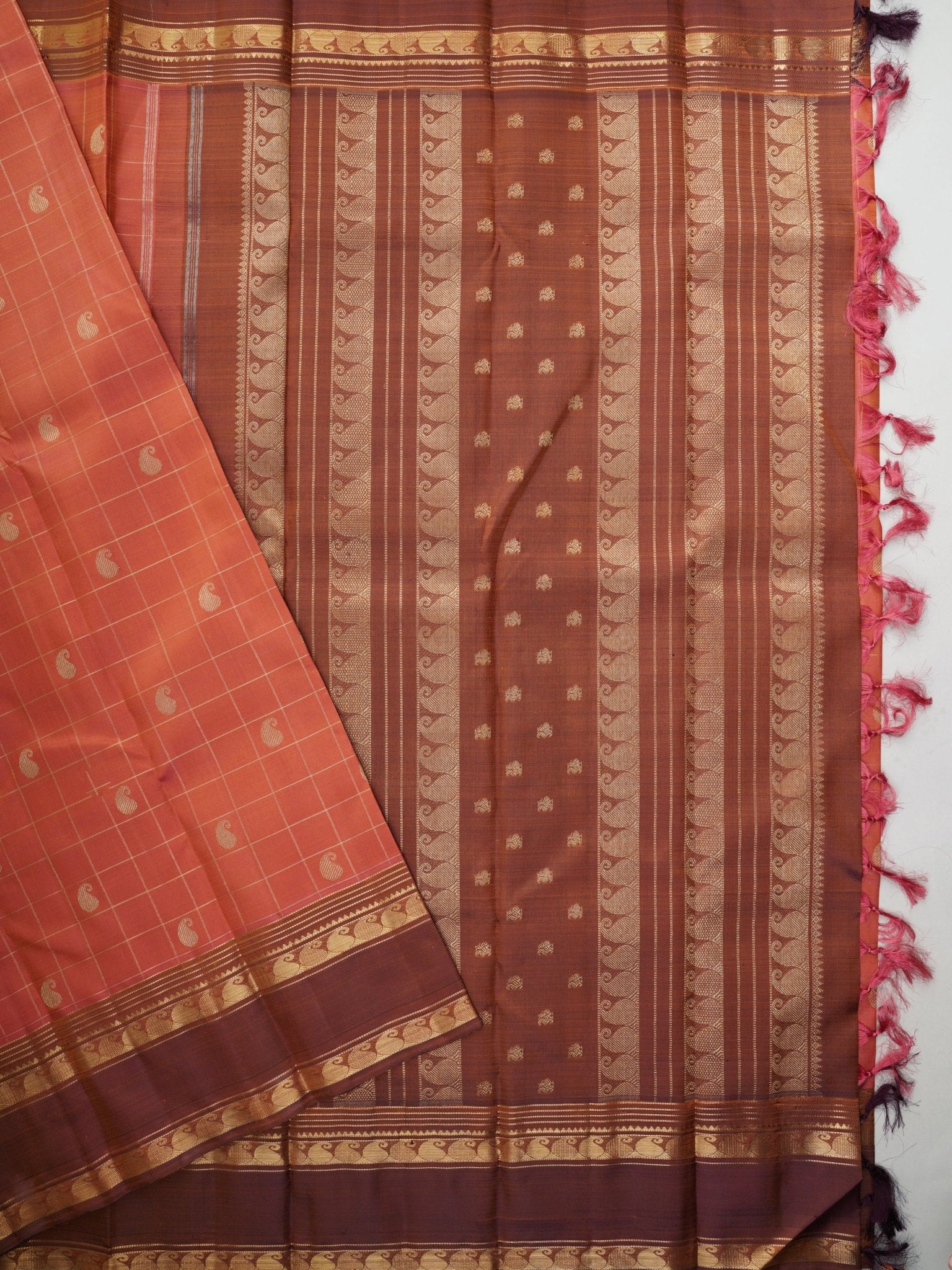 Kanchipuram Silk Peach 100% Pure Silk  Manoranjitham Weaves - Handloom Store