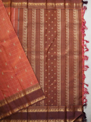 Kanchipuram Silk Peach 100% Pure Silk  Manoranjitham Weaves - Handloom Store