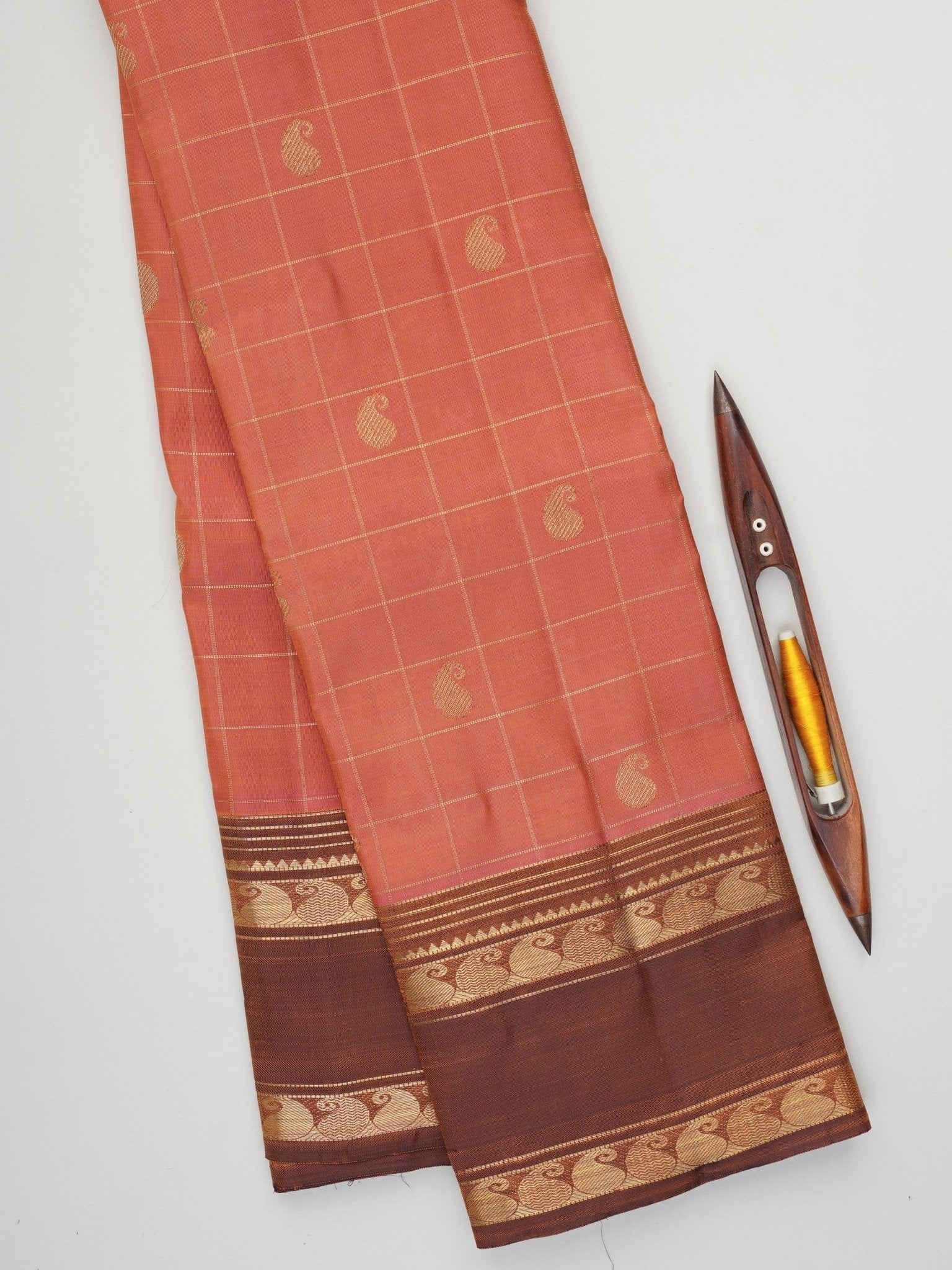 Kanchipuram Silk Peach 100% Pure Silk  Manoranjitham Weaves - Handloom Store