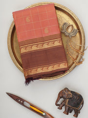 Kanchipuram Silk Peach 100% Pure Silk  Manoranjitham Weaves - Handloom Store