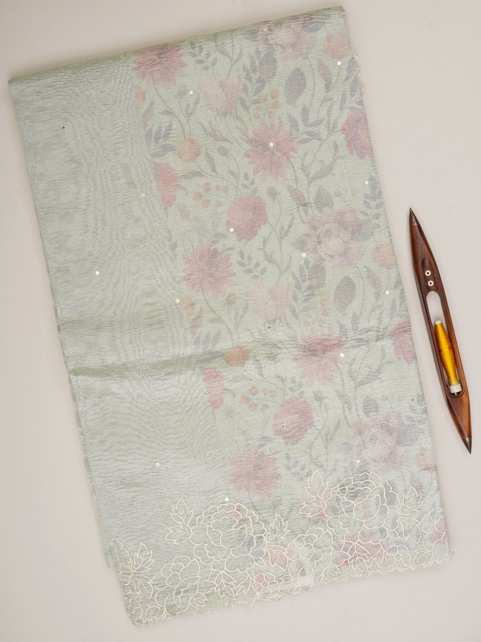 Net Green Semi Crush Tissue - Manoranjitham Weaves - Handloom Store