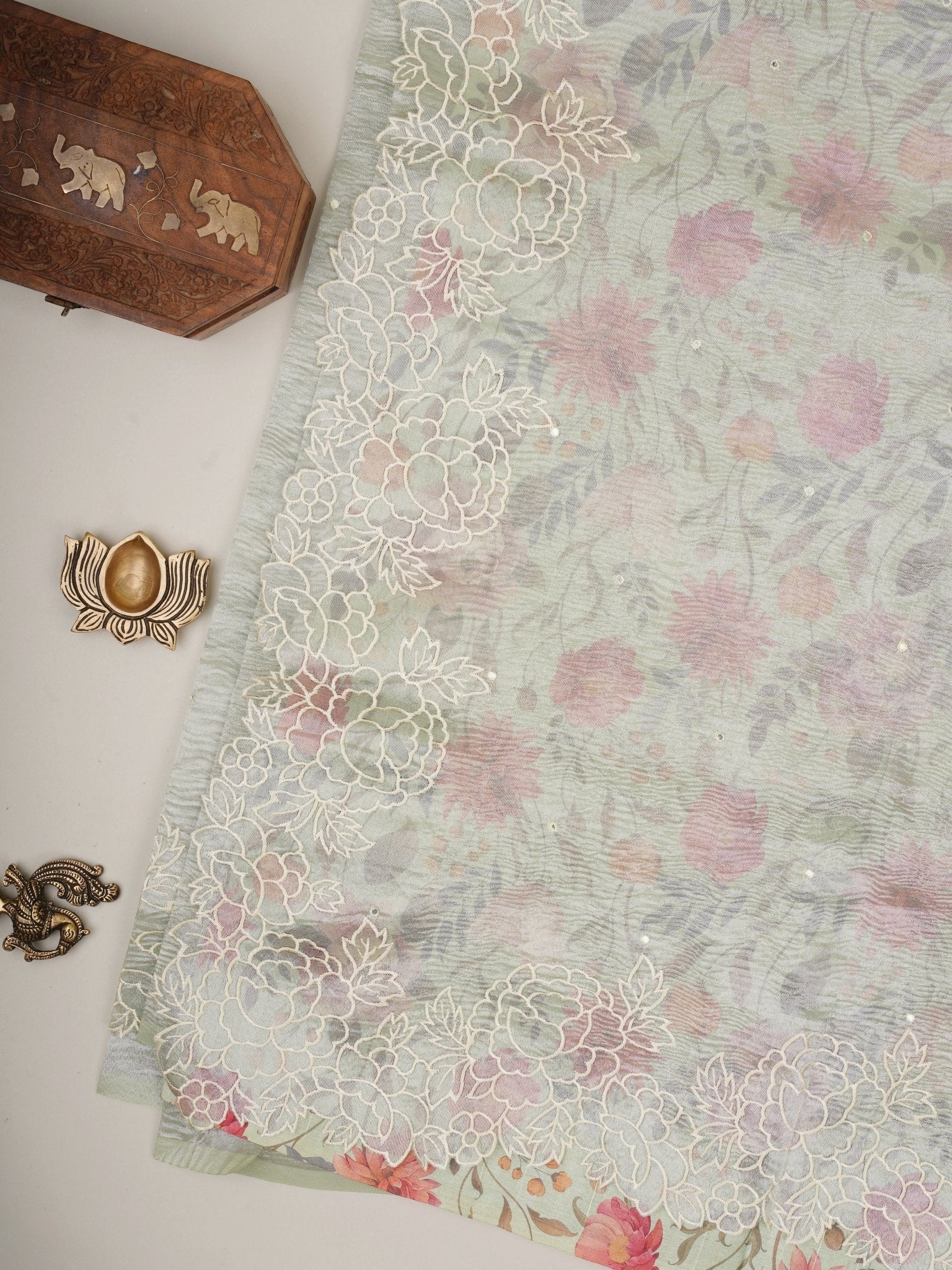 Net Green Semi Crush Tissue - Manoranjitham Weaves - Handloom Store