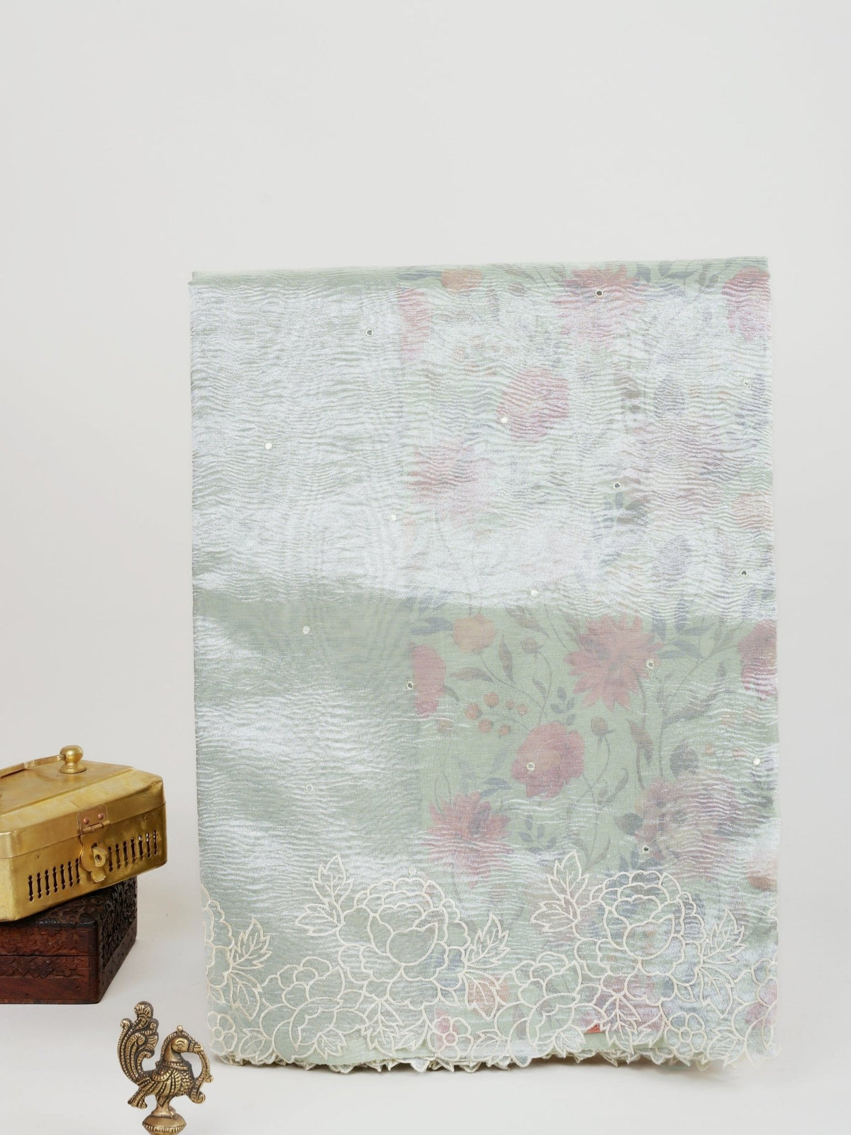 Net Green Semi Crush Tissue - Manoranjitham Weaves - Handloom Store