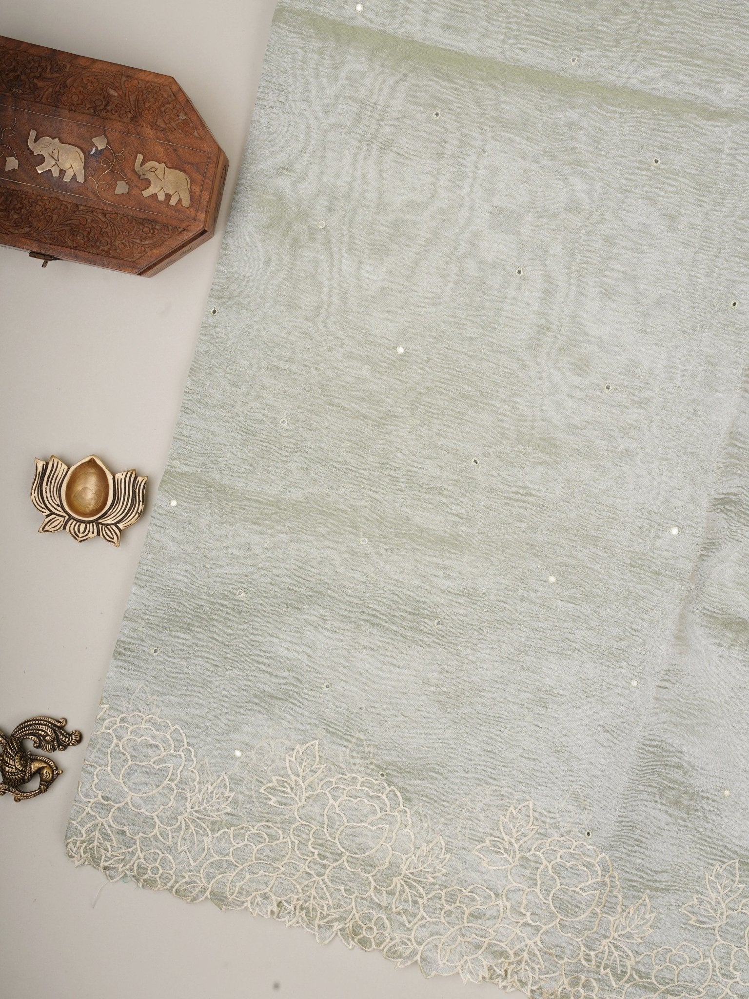 Net Green Semi Crush Tissue - Manoranjitham Weaves - Handloom Store