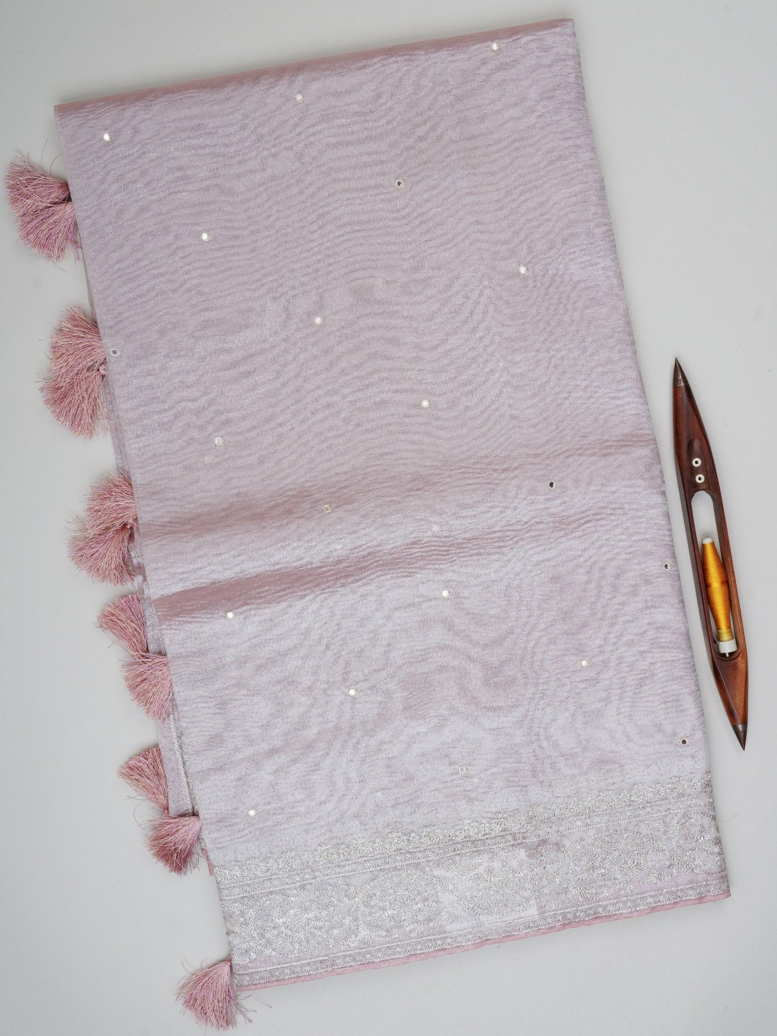 Net Baby Pink Semi Crush Tissue Manoranjitham Weaves - Handloom Store