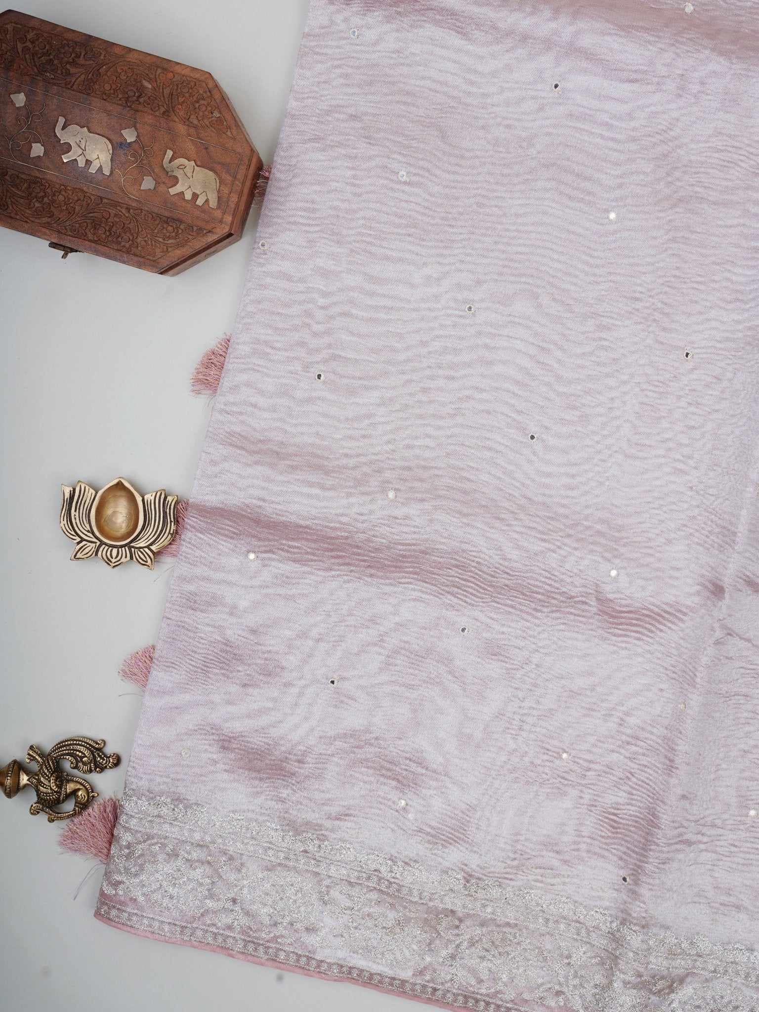 Net Baby Pink Semi Crush Tissue Manoranjitham Weaves - Handloom Store