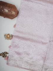 Net Baby Pink Semi Crush Tissue Manoranjitham Weaves - Handloom Store