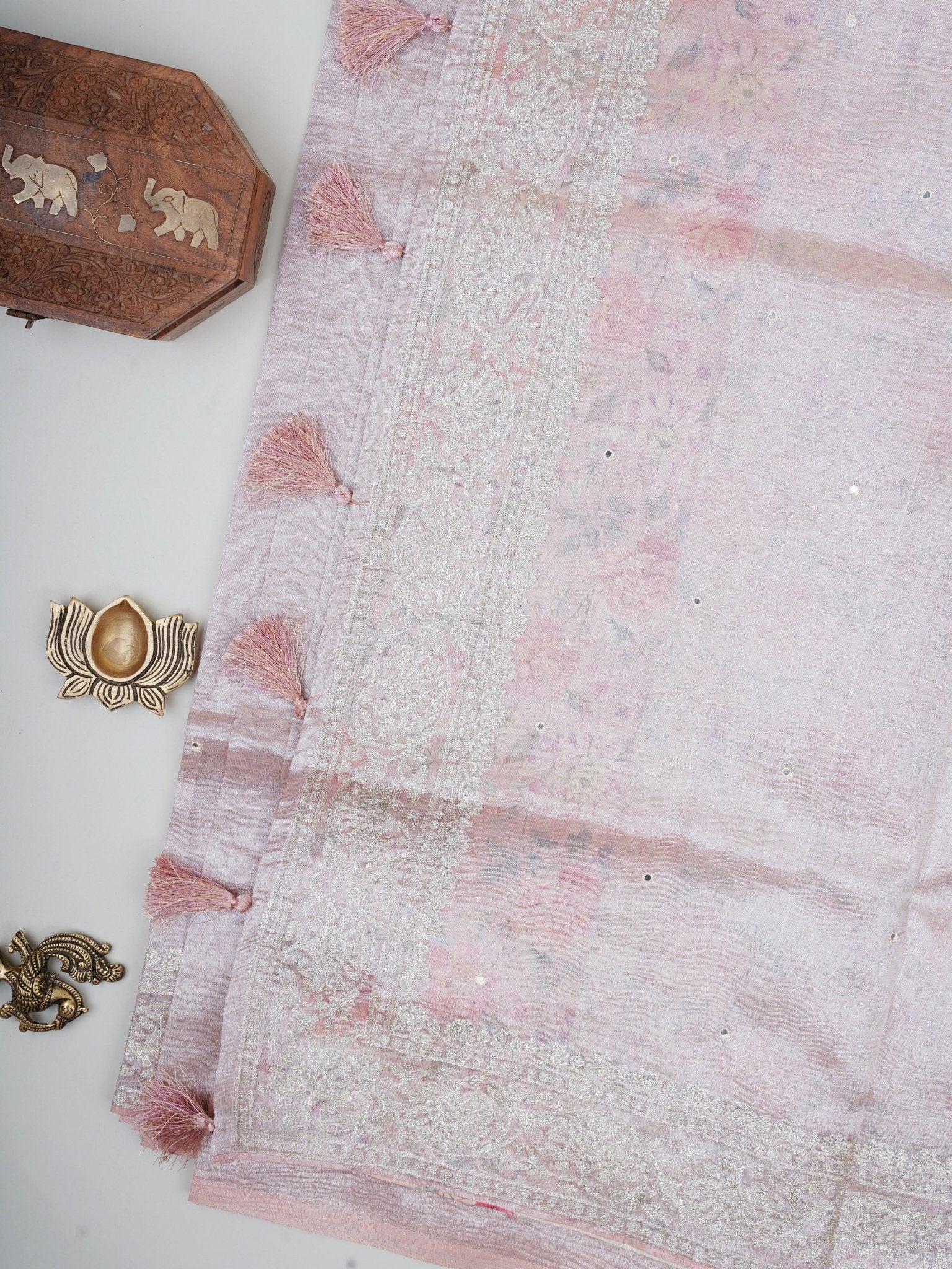 Net Baby Pink Semi Crush Tissue Manoranjitham Weaves - Handloom Store