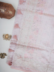 Net Baby Pink Semi Crush Tissue Manoranjitham Weaves - Handloom Store