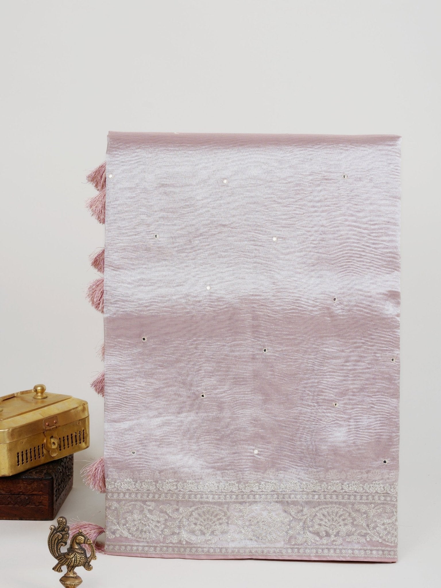 Net Baby Pink Semi Crush Tissue Manoranjitham Weaves - Handloom Store